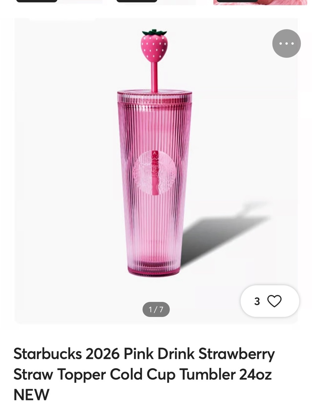 Pink Ribbed Tumbler with Strawberry Straw Top Starbucks nwt